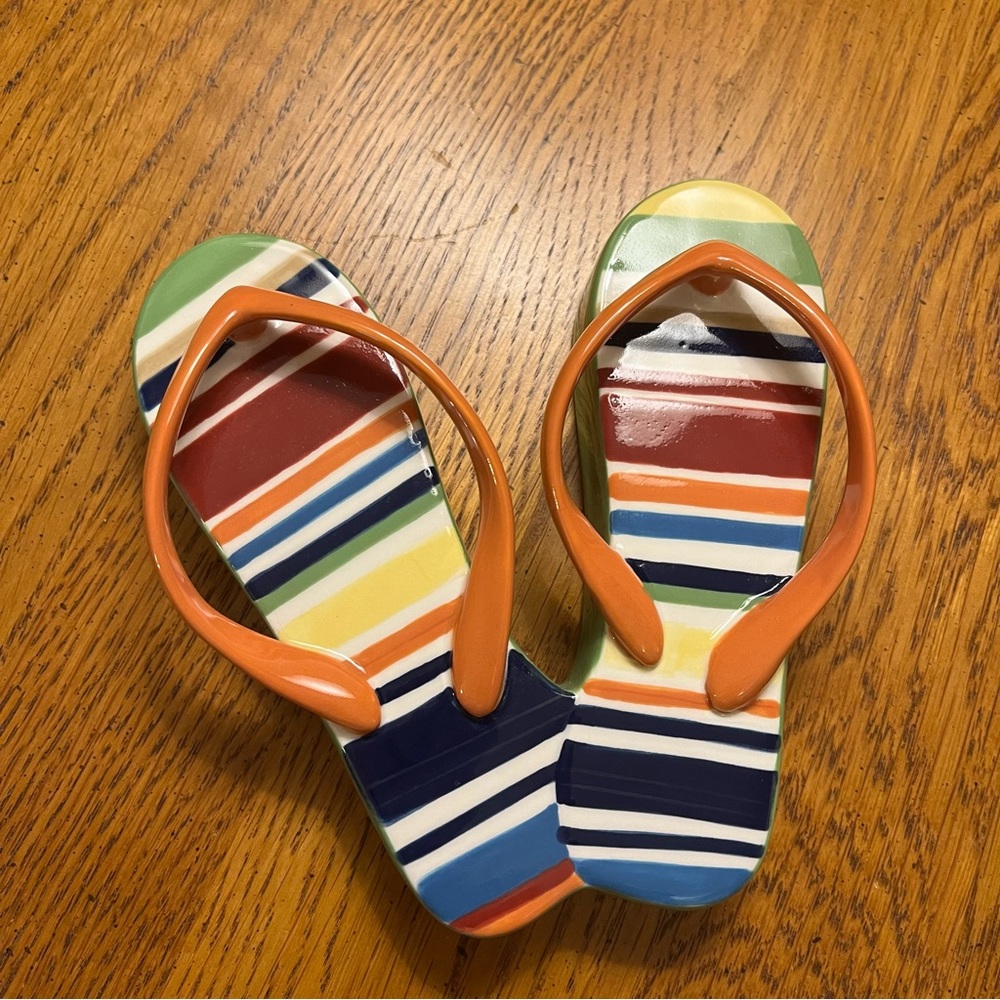 Longaberger EUC Sunny Day ceramic flipflops striped napkin weight wall decor